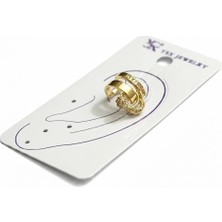 Cesicey Earcuff Sıkıştırmalı Çelik Kıkırdak Küpe Çift Sıra Bantlı Halka Detaylı Zirkon Taşlı Altın  Renk