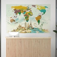 Odea Fiziki Kreş Için Eğitici Dünya Haritası Duvar Sticker, 70X105 cm