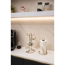Edora Home 2’li Set Parlak Altın 6 Bölmeli Dik Bardak Askılık Kuğu Peçetelik Mutfak Seti