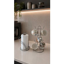 Edora Home 2’li Set Mat Gümüş 6 Bölmeli Dik Bardak Askılık Kuğu Peçetelik Mutfak Seti