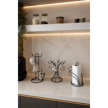 Edora Home 3’lü Set Siyah 6 Kancalı Yuvarlak Bardak Askılık 6 Bölmeli Dik Bardak Askılık Kuğu Peçetelik Mutfak Seti