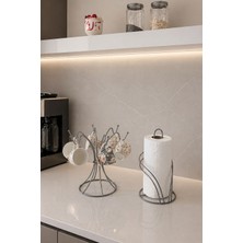 Edora Home 2’li Set Mat Gümüş 6 Kancalı Yuvarlak Bardak Askılık Kuğu Peçetelik Mutfak Seti