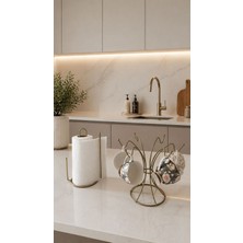Edora Home 2’li Set Mat Gold 6 Kancalı Yuvarlak Bardak Askılık Dik Kağıt Havluluk Ayraçlı Mutfak Seti