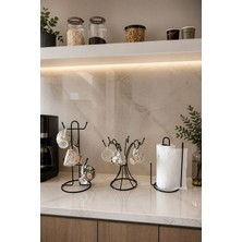 Edora Home 3’lü Set Siyah 6 Kancalı Yuvarlak Bardak Askılık 6 Bölmeli Dik Bardak Askılık Dik Kağıt Havluluk Ayraçlı Mutfak Seti