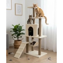 Odea Lüx Kedi Tırmalama Oyun Evi, Beyaz Renk, Hamaklı Tasarım
