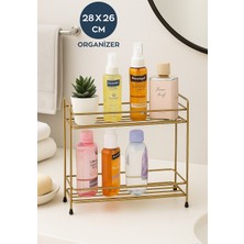UltraMint Çift Katlı Eskitme Gold Çok Amaçlı Organizer Raf, Banyo ve Mutfak Düzenleyici