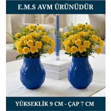 E.M.S 2 Adet Mavi Renk Çiçek Desenli Vazo Dekoratif Vazo Dekoratif Saksı.