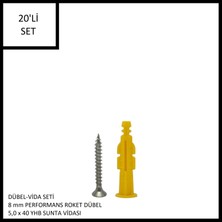 Roket Dübel Vida Seti 20 Adet,  8mm dübel 5,0x40 vida