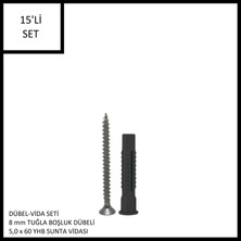 Boşluk Dübel Seti 15 Adet. 08mm Dübel ,5.0X60  Sunta Vidası