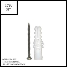 Dübel Vida Seti 10 Adet,  14 mm Dübel 6,0X80 vida