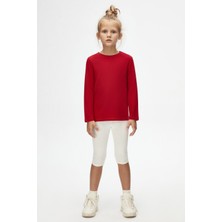 Lovetti Kırmızı Unisex Çocuk Mevsimlik Sıfır Yaka Uzun Kollu Basic Tişört