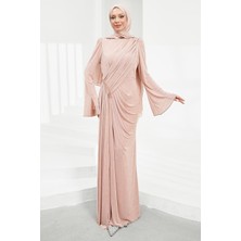 İmaj Butik Pudra Bel Büzgülü Taşlı Abiye