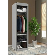 Missidea Slim Fit Portatif Metal Profilli Askılı Raflı Bez Dolap