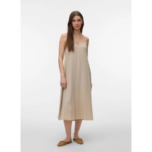 Vero Moda Bej Kadın V Yaka Elbise Vmjesmılo Calf Sınglet Dress Wvn No