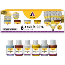 Adel 6'lı Akrilik Boya Seti 25 ml x 6 Metalik Renkler Yüksek Kapatıcılık ve Su Bazlı Özellikte
