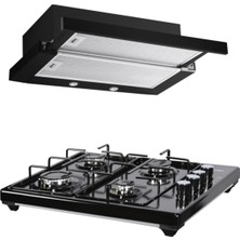 Luxell DS6-905 Siyah Aspiratörlü Set Üstü Ocaklı Takım Yüksek Performanslı Gazlı Ocak