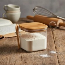 Odea 600 ml Bambu Kapaklı Cam Kavanoz - Kaşıklı Tasarım, Vakumlu Kapak