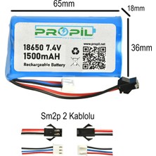 Propil 7.4V 1500mAh 18650 Li-On Şarjlı Pil Uzun Ömürlü Siyah Soketli Oyuncak Pili SP2P Soket