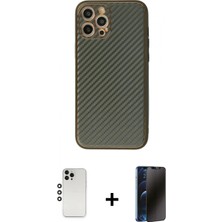 Pileli Store Pilelistore™ iPhone 12 Pro Kılıf Ahenk Işık - Siyah 3D Antistatik Hayalet Cam Ekran Koruyucu + Shine Kamera Lens - Gs