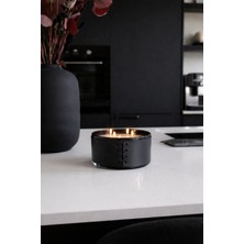 Chanza Home Büyük Boy Siyah Deri Detaylı Kase Mum Pudra Kokulu Mum 13,5x7,5 cm