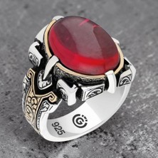 Takılingo 925 Ayar Gümüş Kırmızı Kehribar Taşlı Erkek Yüzük