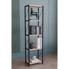 The Violett 5 Raflı Metal Dar Kitaplık Suntalam Malzeme 30X10 cm Meşe Renk Modern Tasarım