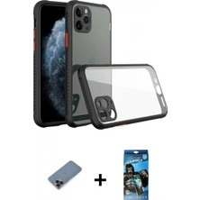 İlk El Grup Pilelistore™ iPhone 11 Pro Max Kılıf Nova Asil Özel Seri - Siyah 34D Izgaralı Cam + Metal Kamera Lens Koruma Cam - Sh