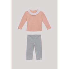 Tyess BSC Kız Bebek Gri-Somon Tshirt Şort Takım