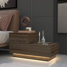 İnarch Dizayn Kayra KMD002 LED Işıklı Komodin – 2 Çekmeceli Modern Tasarım, Antik Ceviz