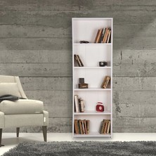The Violett Pınar Beyaz 5 Raflı Kitaplık Modern Tasarım Suntalam Malzeme 169 cm Yükseklik