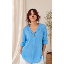 Boutique Bade Italyan Düğme Detaylı Oversize Bluz