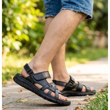 Bukond Erkek Hakiki Deri Sandalet Yumuşak  Puf Yazlık Ortopedik Sandalet