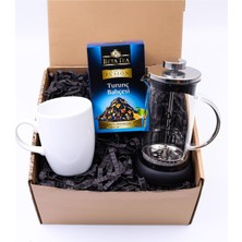 vegahediye v vega Tea Time French Press & Beyaz Kupa & Beta Tea Siyah ve Meyve Çayı  Hediye Seti (Model 1)
