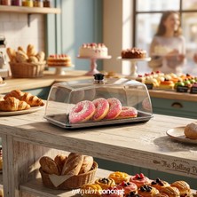 Mayden Concept Şeffaf Kapaklı Sunum Fanusu ( 33 x 18 cm ) Kafe ve Pastaneler Için - Çok Amaçlı Sunum Fanusu