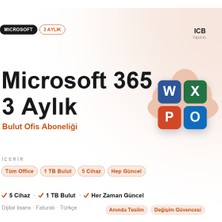 Microsoft 365 · 3 Ay · 5 Cihaz + 1tb Bulut + Tüm Office Uygulamaları · Faturalı · Anında E-Posta