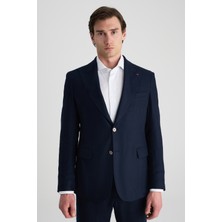 D'S Damat Ds Damat Regular Fit Lacivert Armürlü Kumaş Ceket