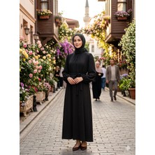 Zerogaprise Kadın Beli Kuşaklı Boydan Tesettür Elbise