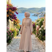 Zerogaprise Kadın Beli Kuşaklı Boydan Tesettür Elbise