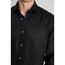 D'S Damat Ds Damat Comfort Siyah Keten Gömlek