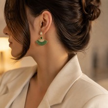 Livaz Accessories Kadın Çelik Kararmaz Yeşil Yelpaze  Küpe