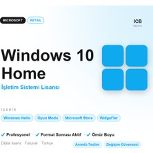 Microsoft Windows 10 Home Retail Lisans Anahtarı · Orijinal · Ömür Boyu · Taşınabilir, Format Sonrası Aktif · Faturalı · Anında E-Posta