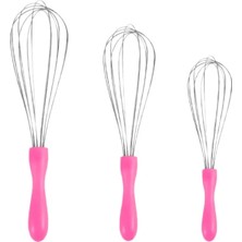 Mybru Paslanmaz Çelik Pembe Plastik Saplı El Çırpıcısı (Blender) 3'lü Set