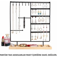 UltraMint Ahşap Tabanlı Takı Organizer Standı, Kolye, Küpe ve Bileklik Tutucu