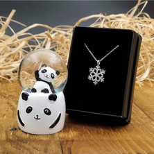 vegahediye v vega Sevimli Panda Işıklı Mini Kar Küresi & Kar Tanesi Kolye Hediye Seti