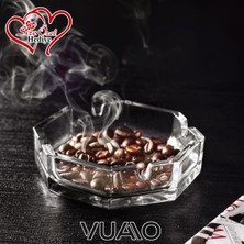 Vuao Şeffaf Cam Sigara Küllüğü 2 Adet Set - 4 Yuvalı Cam Kül Tablası Takımı - Kafe Restoran ve Ev Tipi Dayanıklı Cam Sigara Kül Tablası - 2'li Ekonomik Paket Klasik Büyük Yuvarlak Küllük