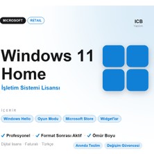Microsoft Windows 11 Home Retail Lisans Anahtarı · Orijinal · Ömür Boyu · Taşınabilir, Format Sonrası Aktif · Faturalı · Anında E-Posta