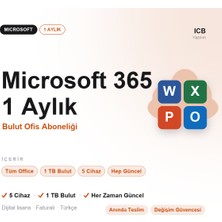 Microsoft 365 · 1 Ay · 5 Cihaz + 1tb Bulut + Tüm Office Uygulamaları · Faturalı · Anında E-Posta