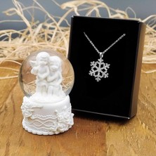 vegahediye v vega Beyaz Mini Melek Kar Küresi & Kar Tanesi Kolye Hediye Seti