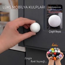 Glaswen Sert Plastik Düğme Yuvarlak Top Çizgili Beyaz Dolap Mobilya Mutfak Dolabı Çekmece Kulbu Kulpu Kulplar