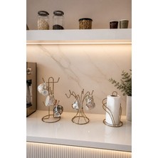 Edora Home 3’lü Set Parlak Altın 6 Kancalı Yuvarlak Bardak Askılık 6 Bölmeli Dik Bardak Askılık Kuğu Peçetelik Mutfak Seti